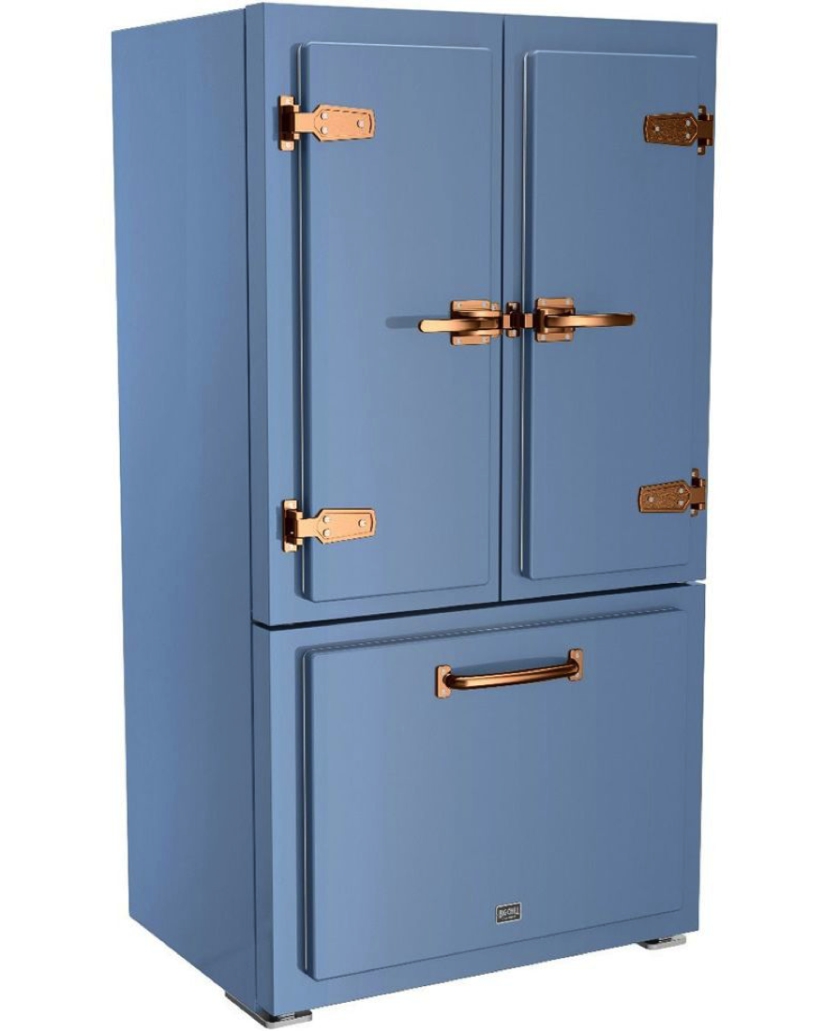 Big Chill Classic Refrigerator in Pastel Blue 5024 with Brushed Copper trim
