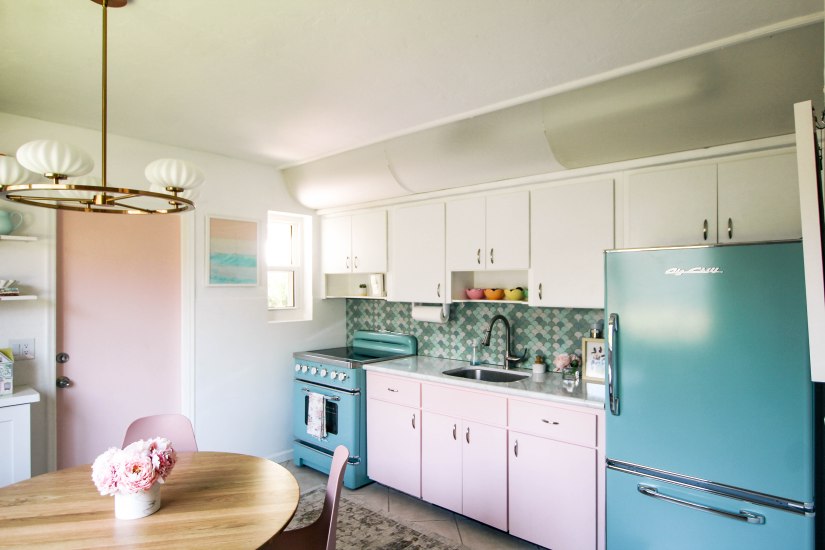 30″ Retro Stove and Retropolitan Refrigerator in Custom Color 6034 Pale Turquoise