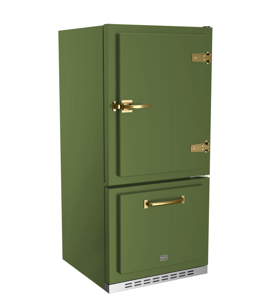 30″ Classic Fridge in Fern Green with Brushed Brass Trim