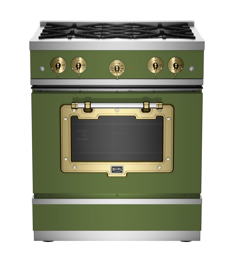 30″ Classic Stove in Fern Green with Brushed Brass Trim